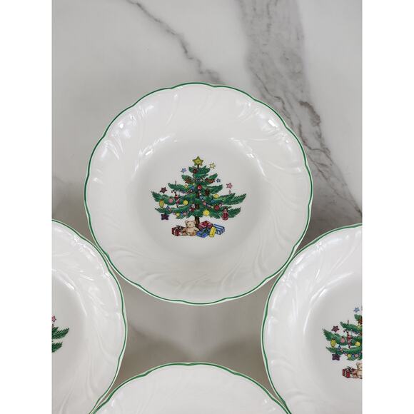 Nikko Happy Holidays Fruit Bowl Christmas 5 1/2" Green Trim x4 Japan w/ Box - Picture 8 of 15